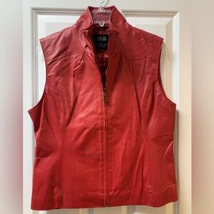 Genuine Leather Zippered Vest, Red
